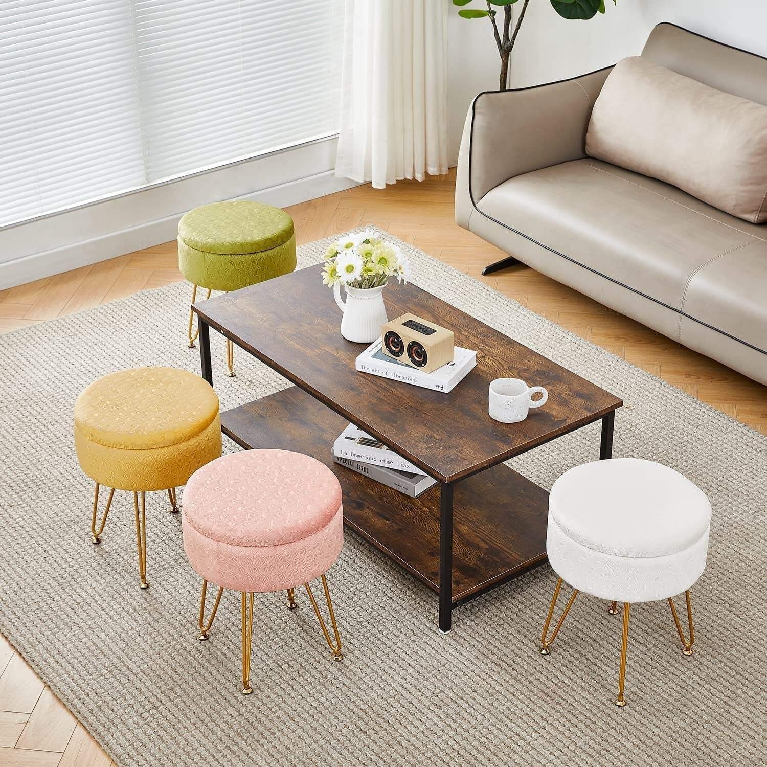 Ginger Velvet Storage Ottoman With Generous Capacity