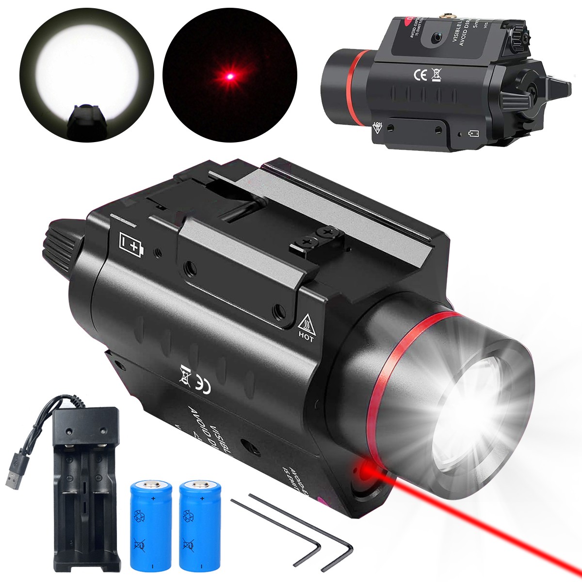 Red Laser Sight & LED Flashlight Combo 20mm Rail Mount for Hunting & Shooting