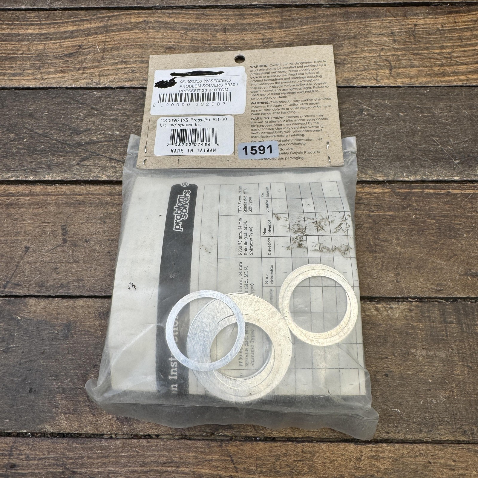 Problem Solvers Press-Fit BB-30 Bottom Bracket Spacer Kit PF30 CR0096 Black