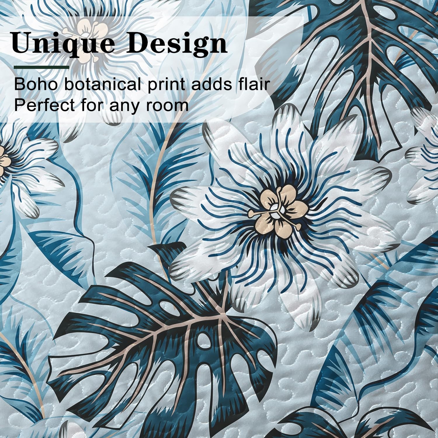 Yogeneg Queen Quilt Bedding Set,White Green Botanical Pattern Light Blue Full/Qu