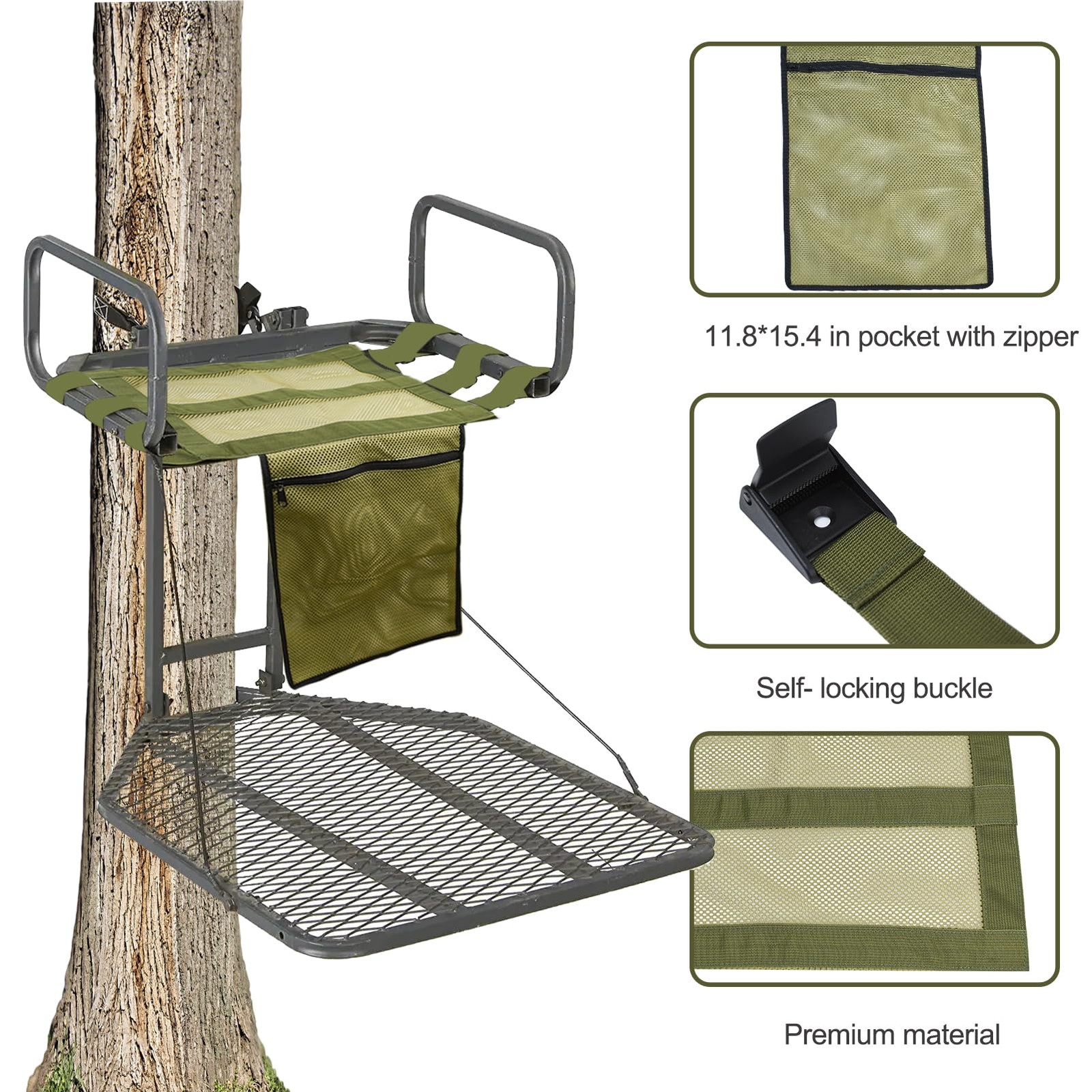 Universal Replacement Tree Stand Seat with Pocket, 16x12 Inch, Adjustable Strap