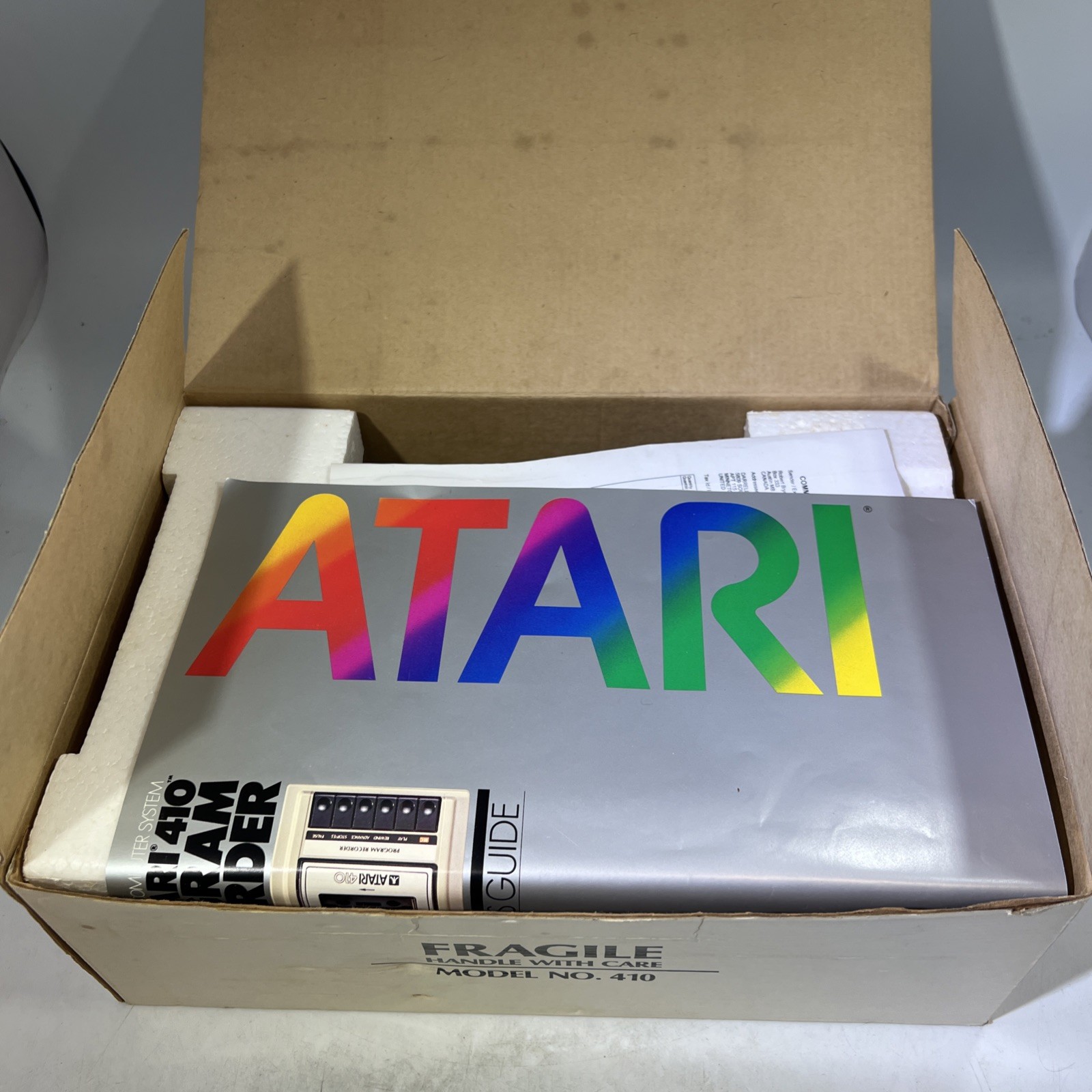 Atari 410 Program Recorder Cassette Player Vintage W/Box & Manual #ML