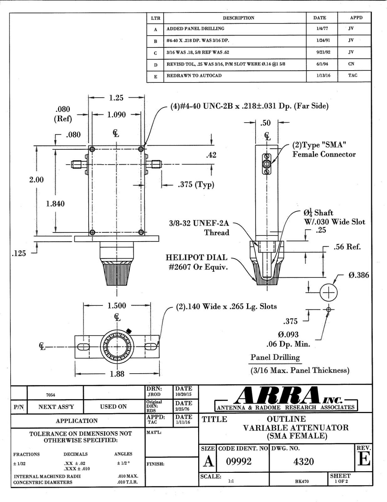 ARRA P5813-20B 20dB Miniature Continuously Variable RF Microwave Attenuator 1059