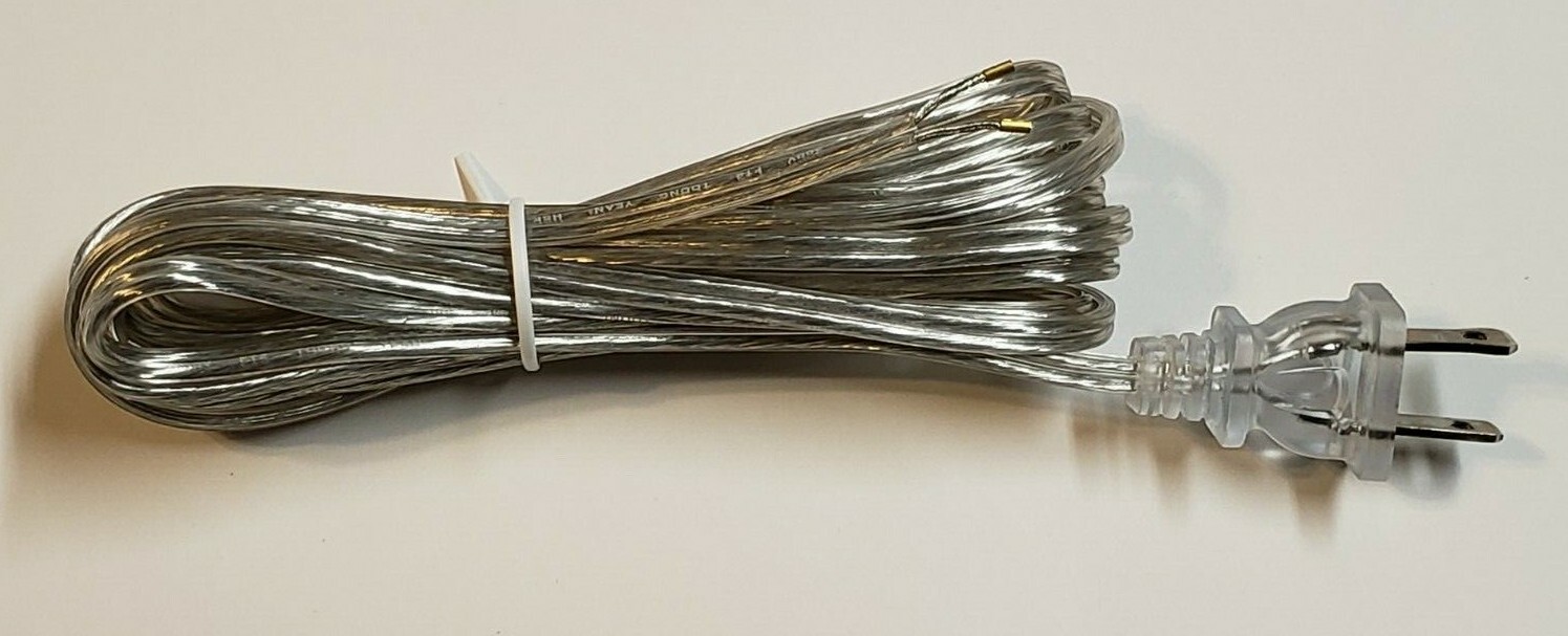 12' CLEAR SILVER PLASTIC COVERED LAMP CORD SET POLARIZED PLUG 18/2 SPT-1 46723JB