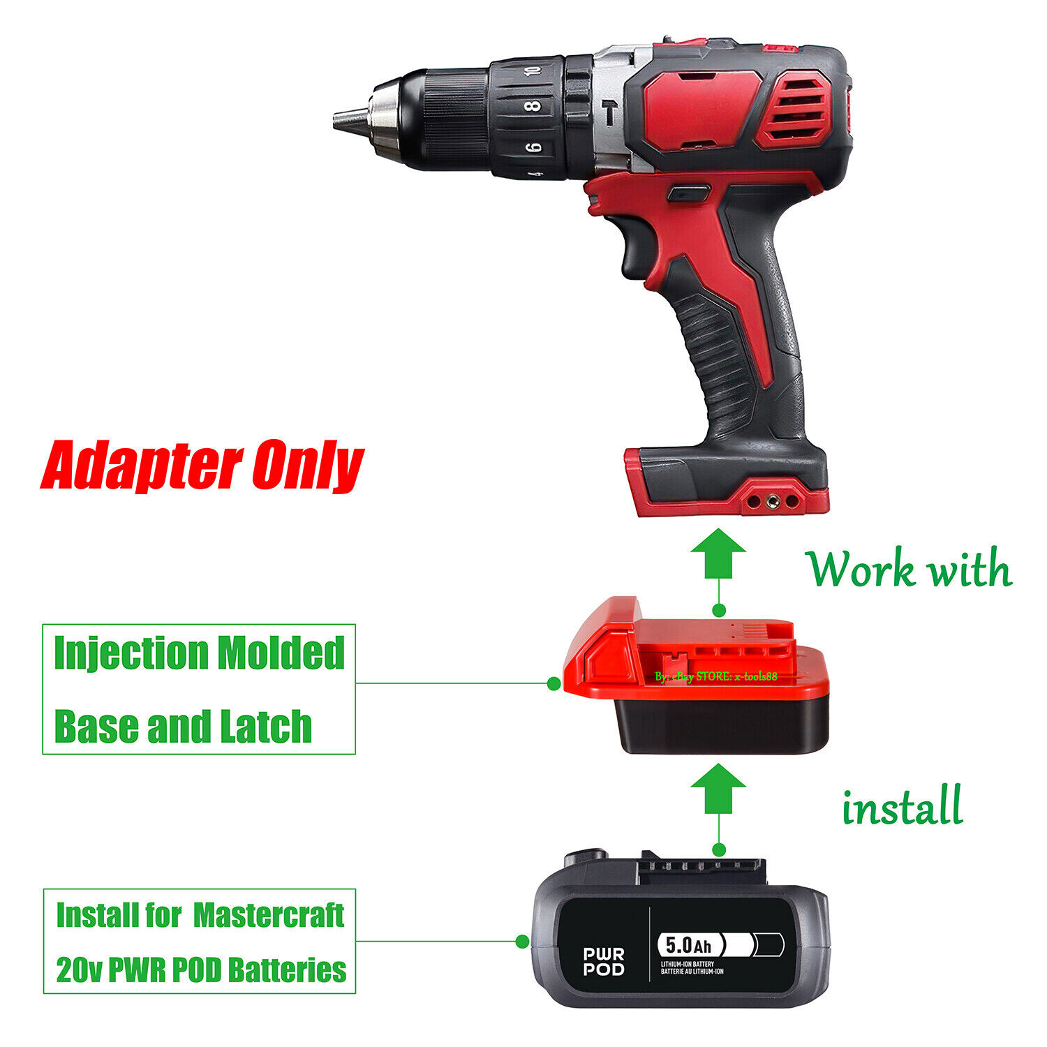 1 Adapter Suitable for Mastercraft 20v PWR POD Battery To for Milwaukee M18 Tool