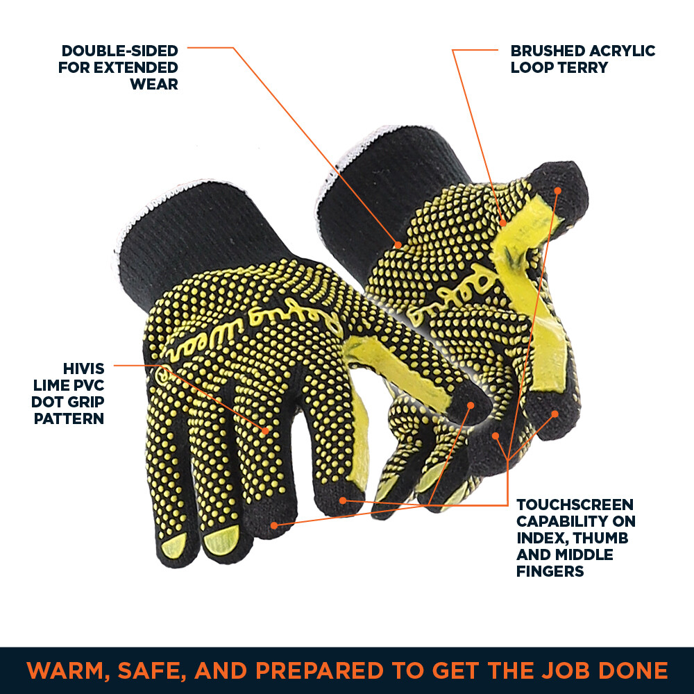 RefrigiWear Touchscreen Double Dot Grip Hi Vis Glove (Pack of 12 Pairs)