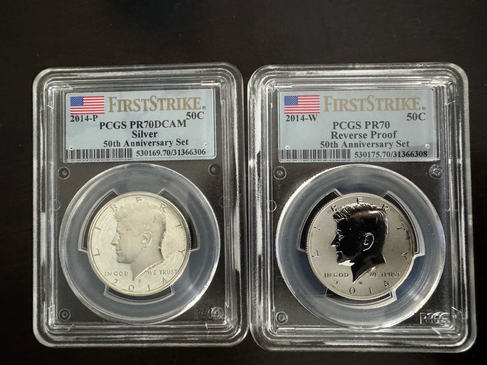 2014 P+W Kennedy Half PCGS PR70 Silver Reverse Proof 50th Anniv First Strike Set