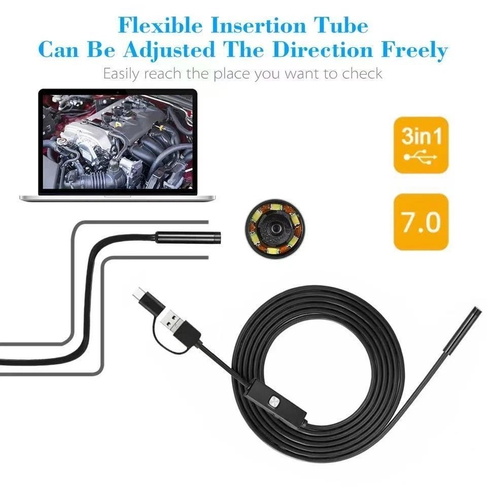 7mm USB Type-C Endoscope Camera IP67 Waterproof Borescope for Android PC LED USA