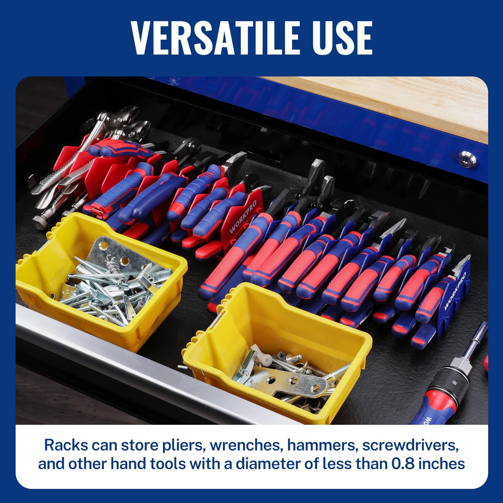 WORKPRO 2-Pack Plier Organizer Rack, Pliers Holder and 2 Pack, Blue &Red