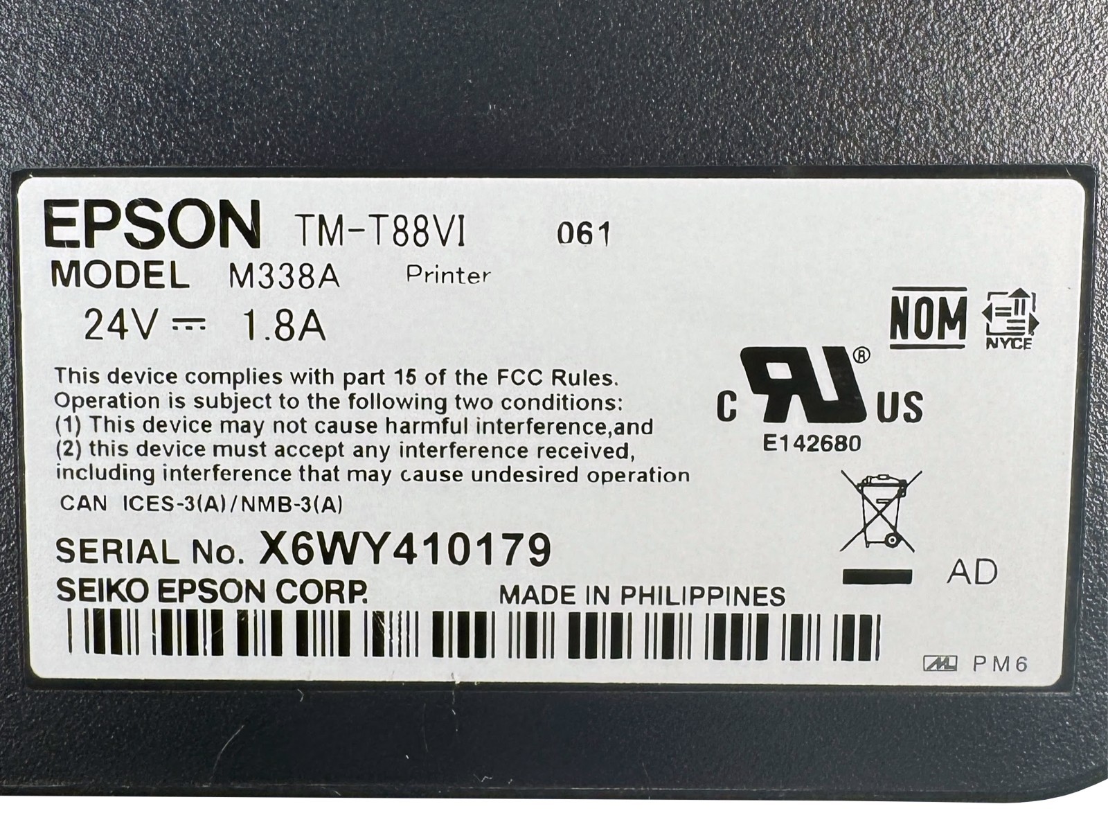 Epson TM-T88VI POS Compact Thermal Receipt Printer LAN USB No Adapter