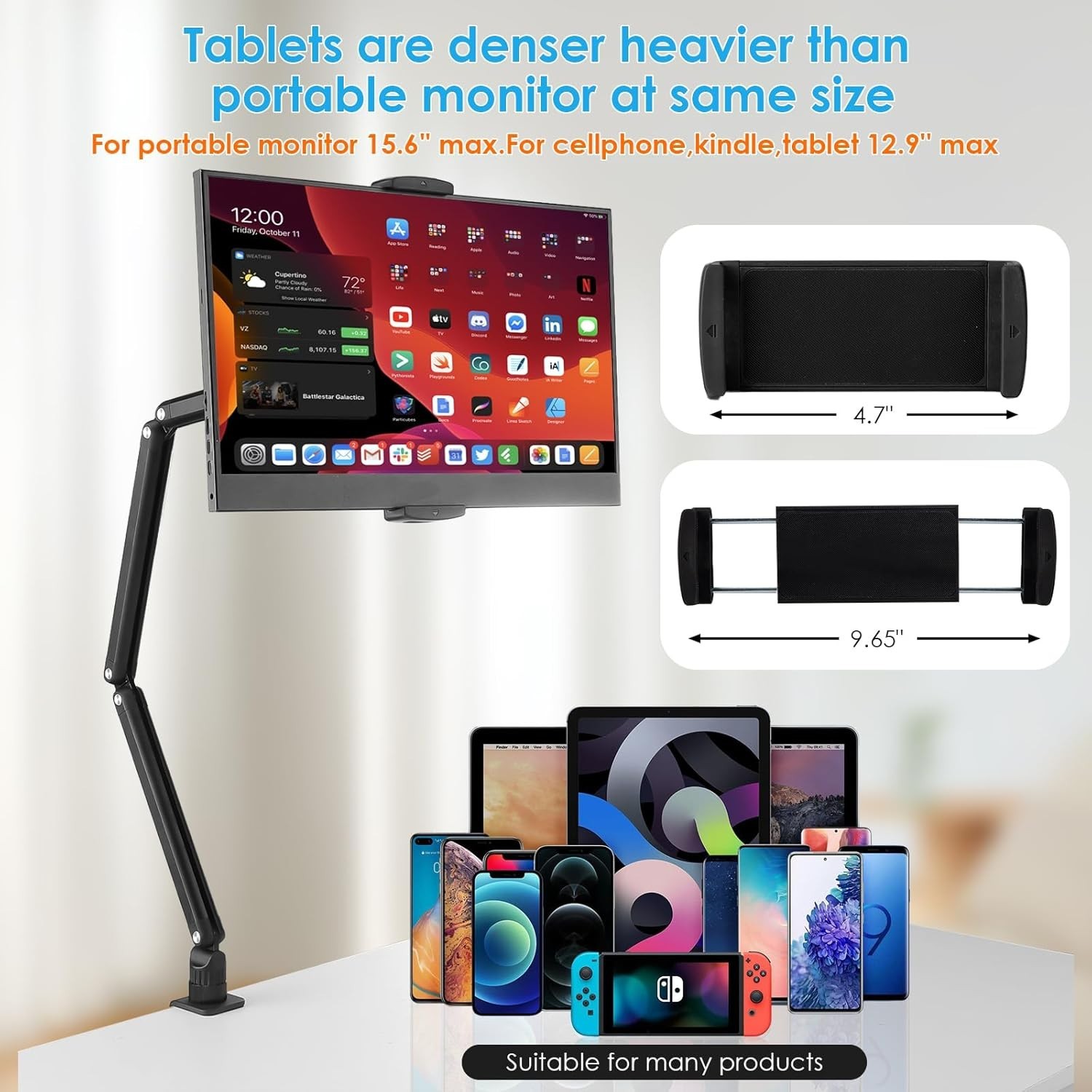 Phone Tablet Holder Stand Bed Desk Mount for IPhone IPad Adjustable 360 Rotation