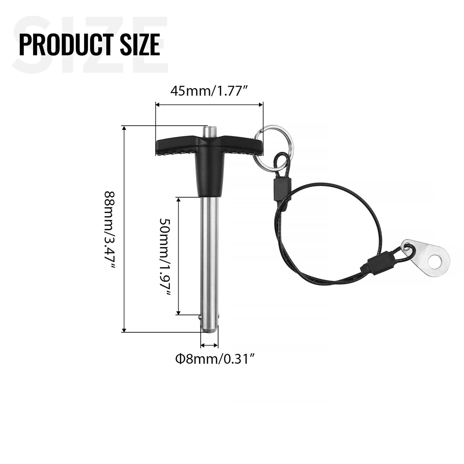 2-Pack T-Handle Quick Release Pin 5/16" Dia 1.97" Usable Length 8x50mm