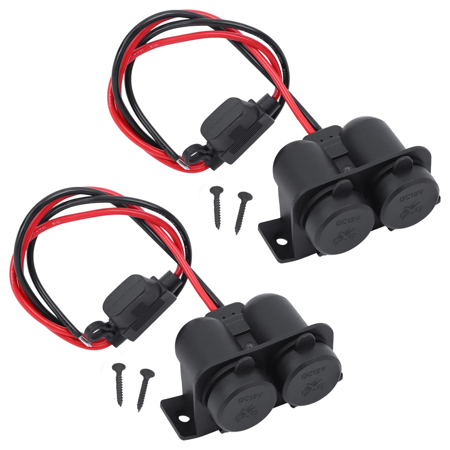 DC 12V Cigarette Lighter Socket with Blade Fuse 15A, 2 Socket Cigarette Lighter