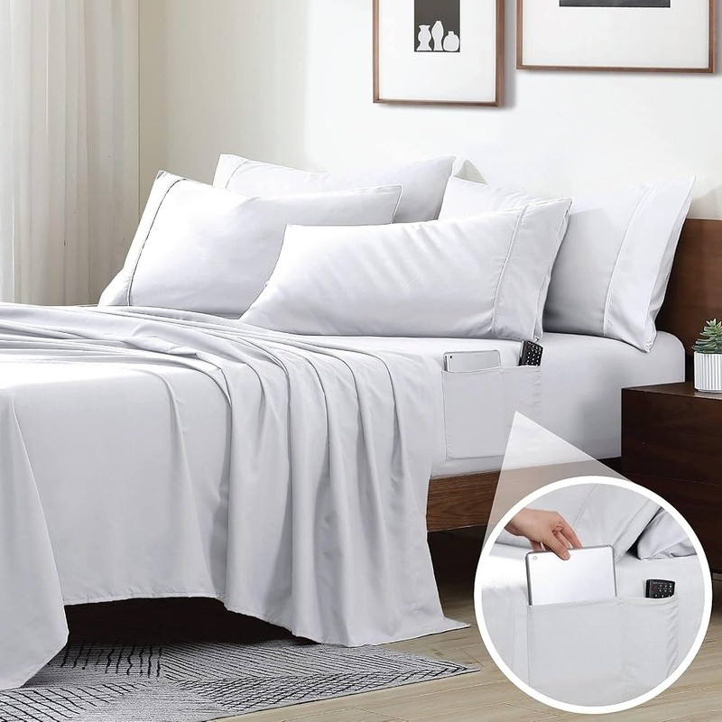 Microfiber Twin Bed Set Fitted Sheet W/ Storage Pockets Soft & Durable New