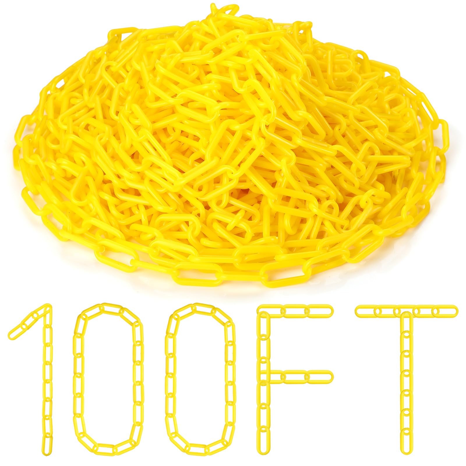 100Ft Yellow Plastic Chain Links Weatherproof Safety Barrier For Garden Driveway