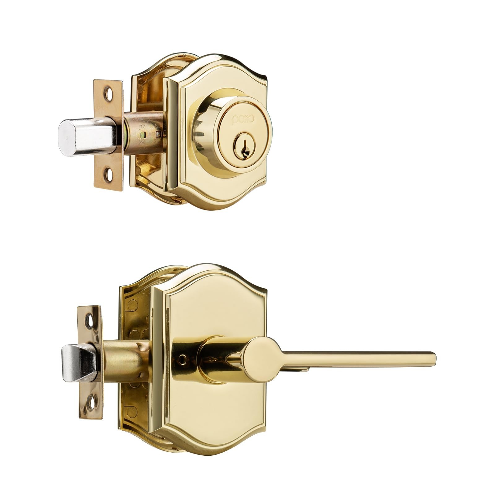 parro Brass Exterior Door Lock Set with Deadbolt, Heavy Duty Exterior Door Ha...