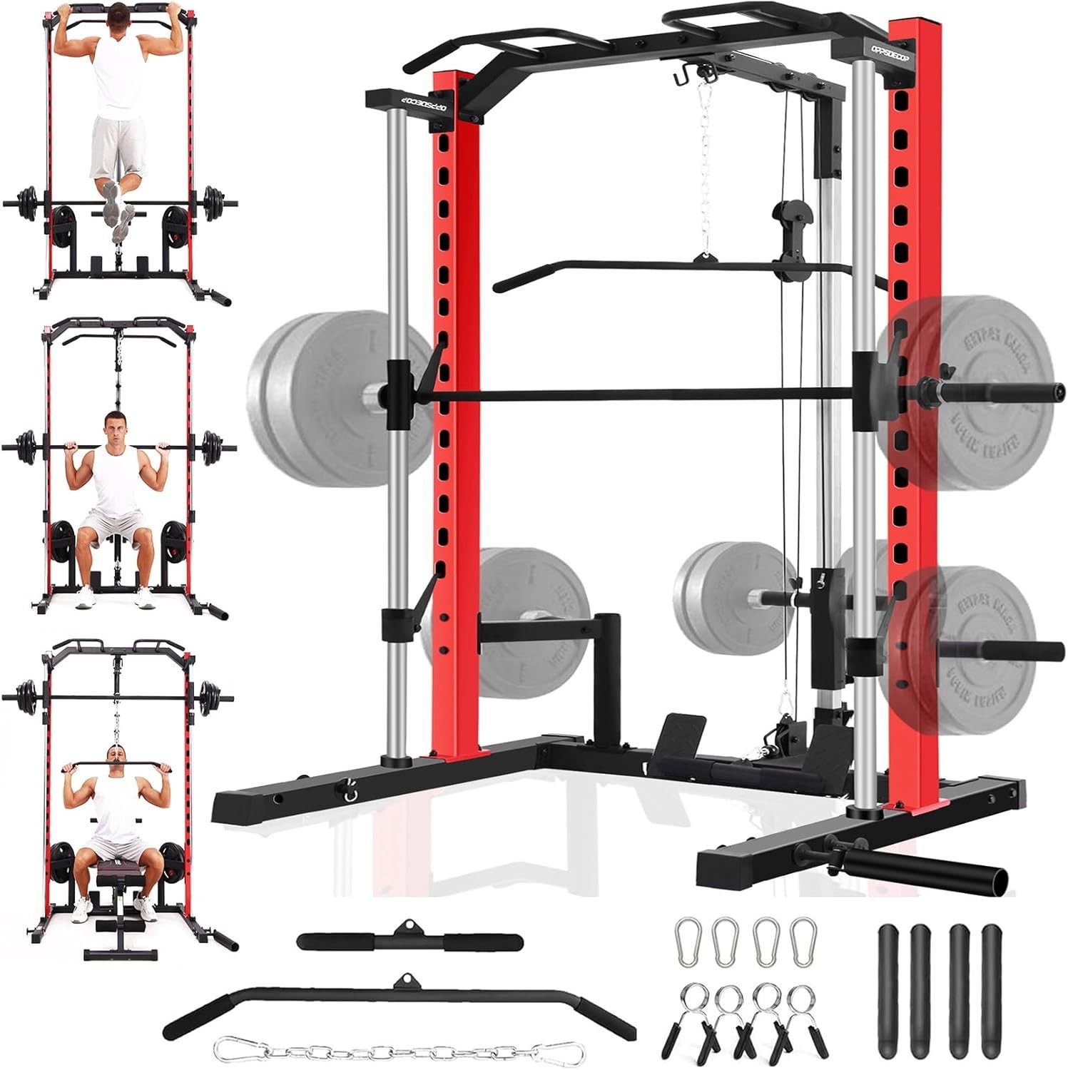 Smith Machine, Multi-Function Power Cage w/ Lat Pull Down System Workout Machine