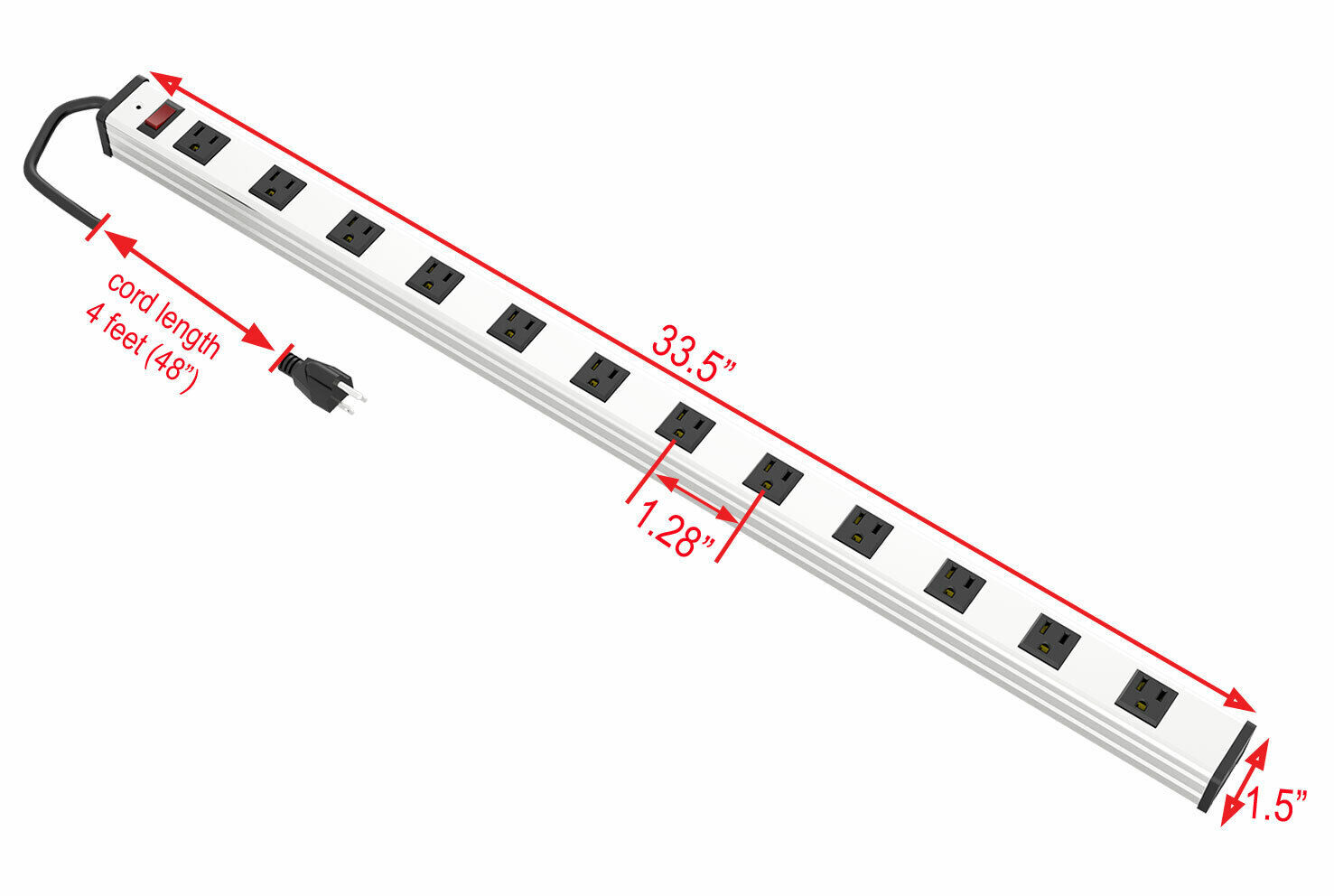 Commercial Metal 12 Outlet Power Strip Surge Protector 300J AC15A 125V 1875W