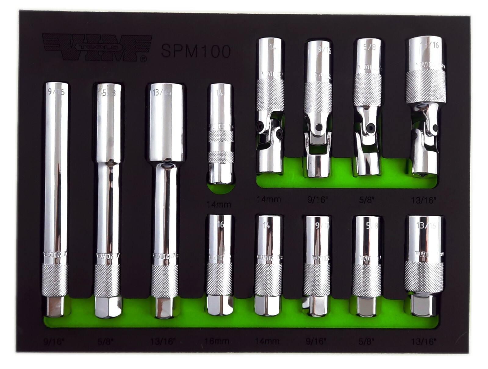 13 PC Spark Plug Sockets Master Set Std, Extra Deep, Universal, Thin, Vim SPM100