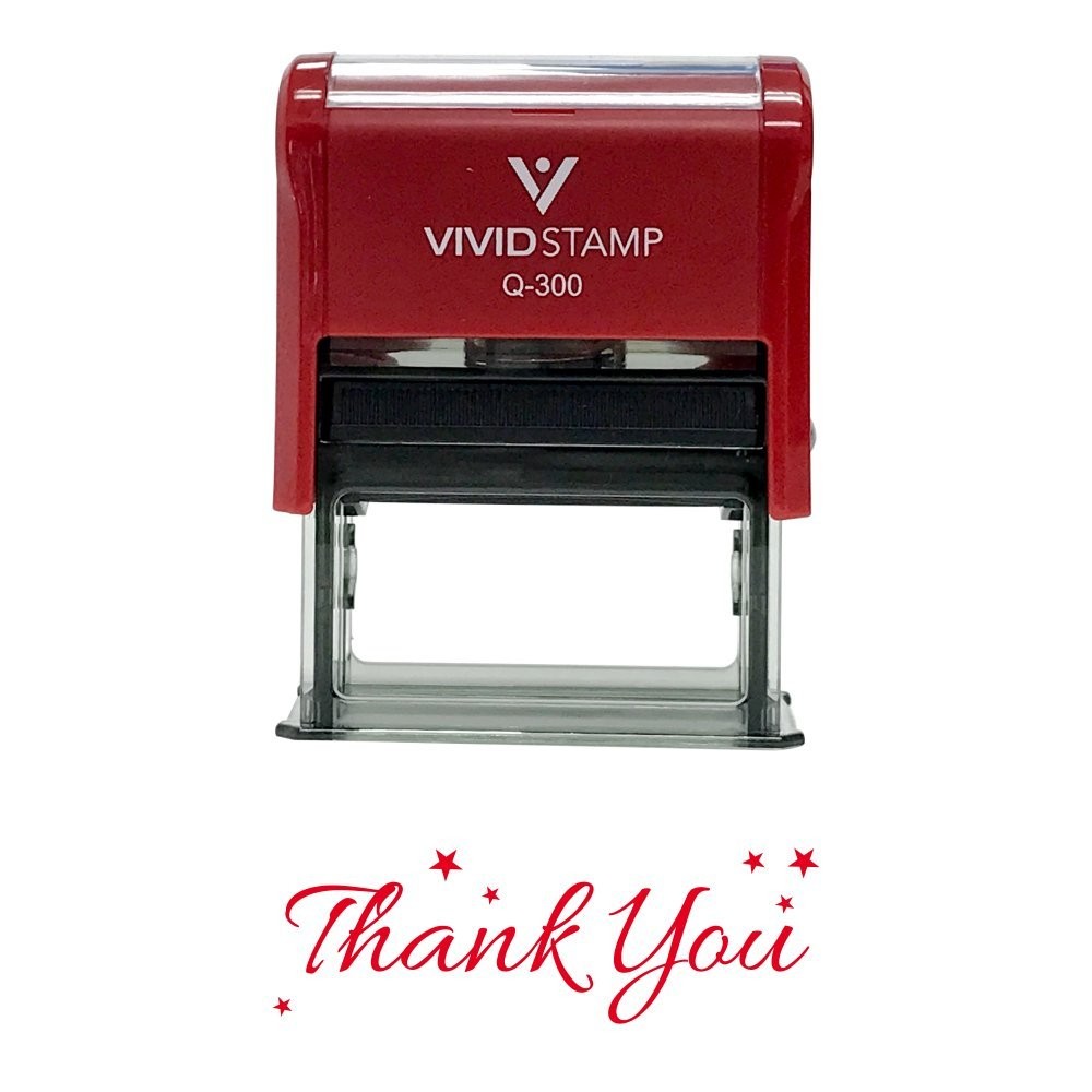 Thank You w/Stars Self Inking Rubber Stamp Red Ink Large Crafting Supplies