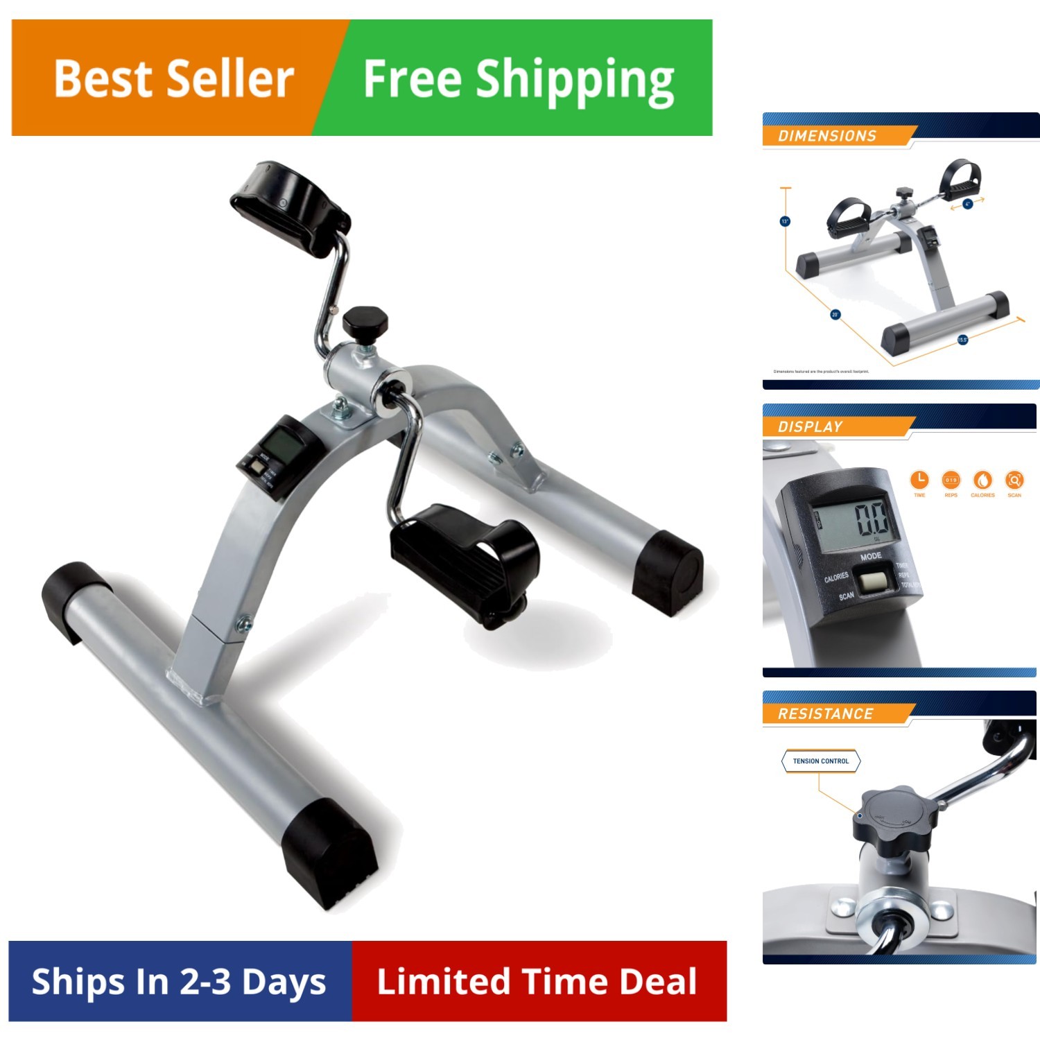 Under Desk Mini Pedal Leg and Arm Exercise Cycle with Adjustable Magnetic Res...