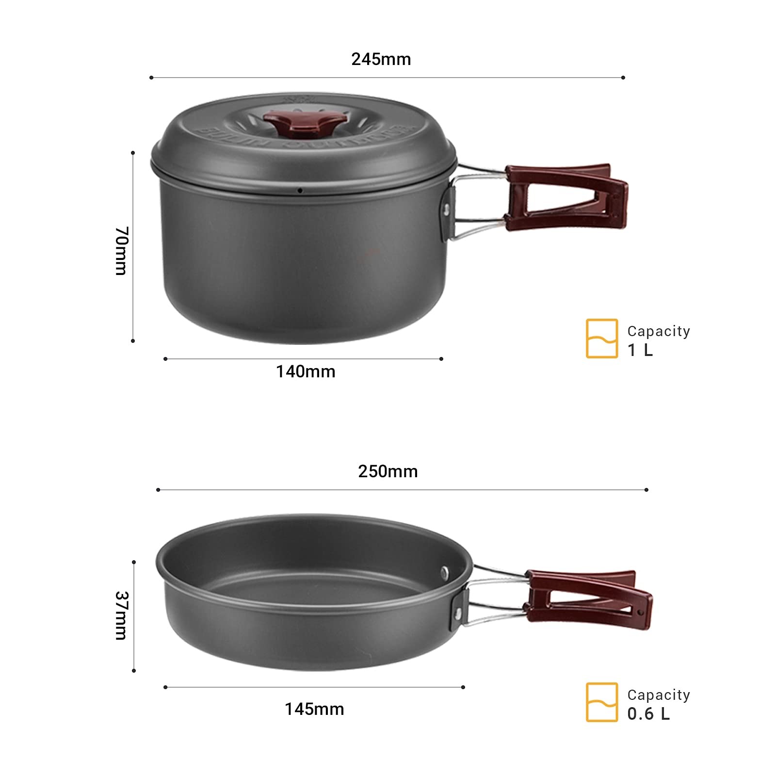 Bulin 8PCS Lightweight Camping Cookware Mess Kit Backpacking Cooking Set