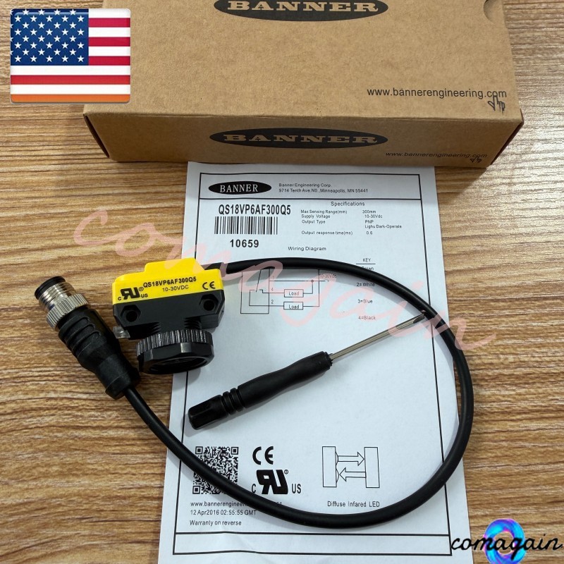 New In Box Photoelectric Sensor For Banner Engineering QS18VP6AF300Q5 10659