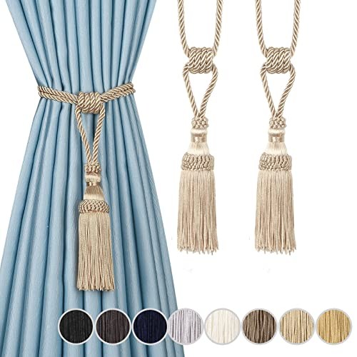 2PCS Curtain Tassel Tiebacks, Handmade Tassels Curtain Tie-Backs Rope Beige