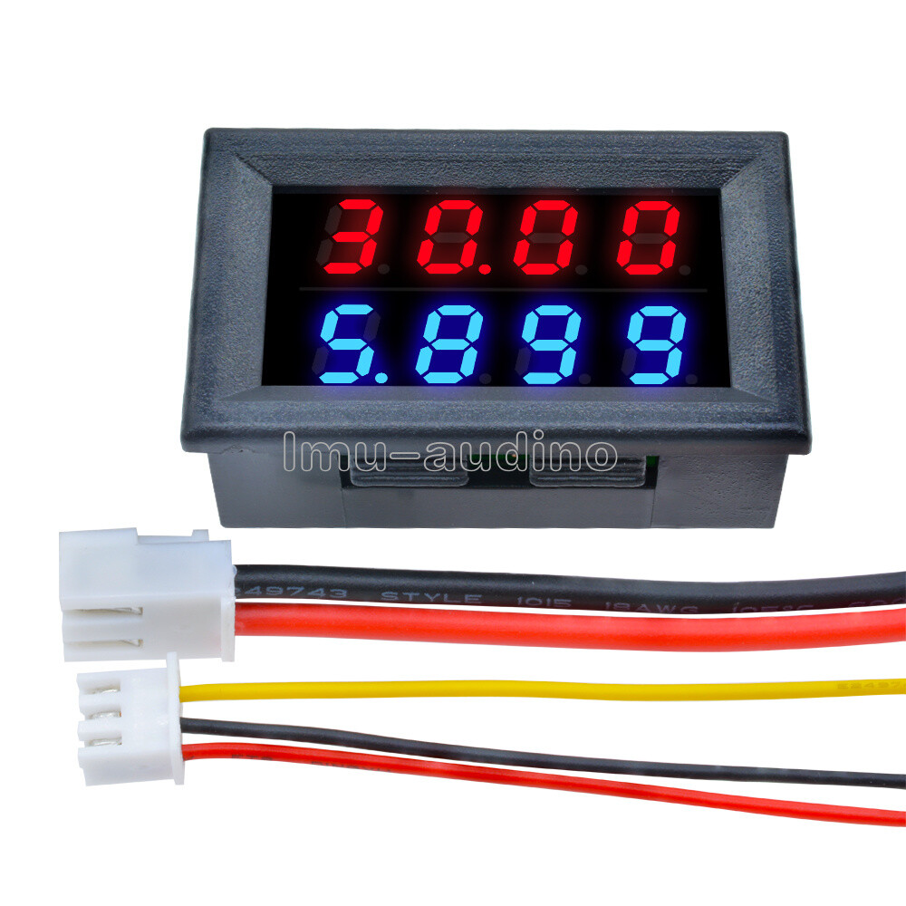 DC 0 200V 100V 10A 3/4bit Voltmeter Ammeter Red+Red Red+Blue LED Amp Wires