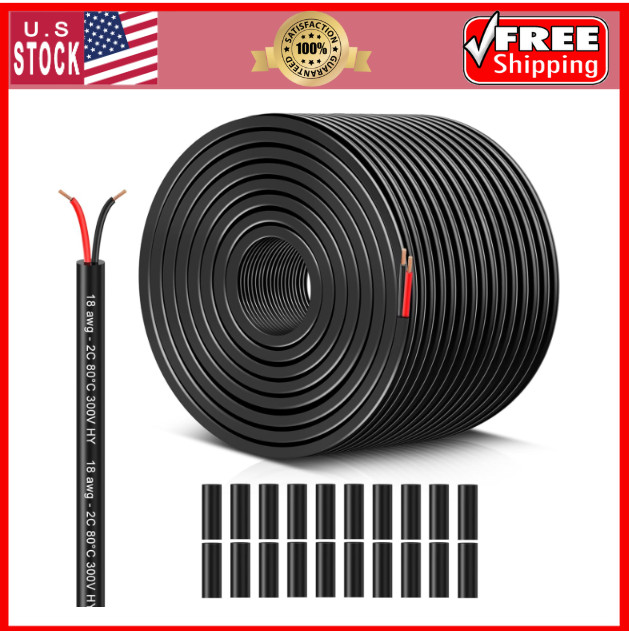 18 Gauge 2 Conductor Wire 100FT, 12V Low Voltage OFC PVC Cord Flexible