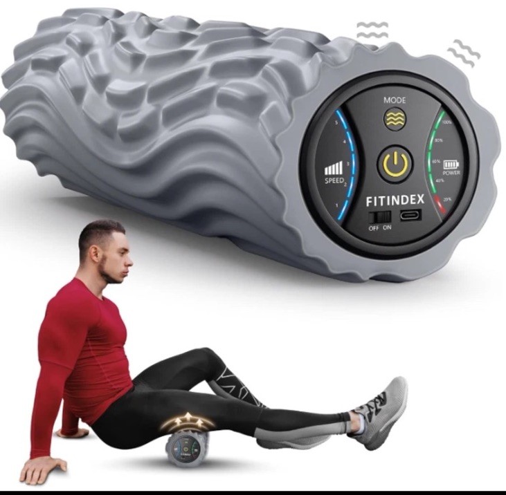 Vibrating Foam Roller for Back Pain, 5-Speed Deep Tissue Massage, FITINDEX