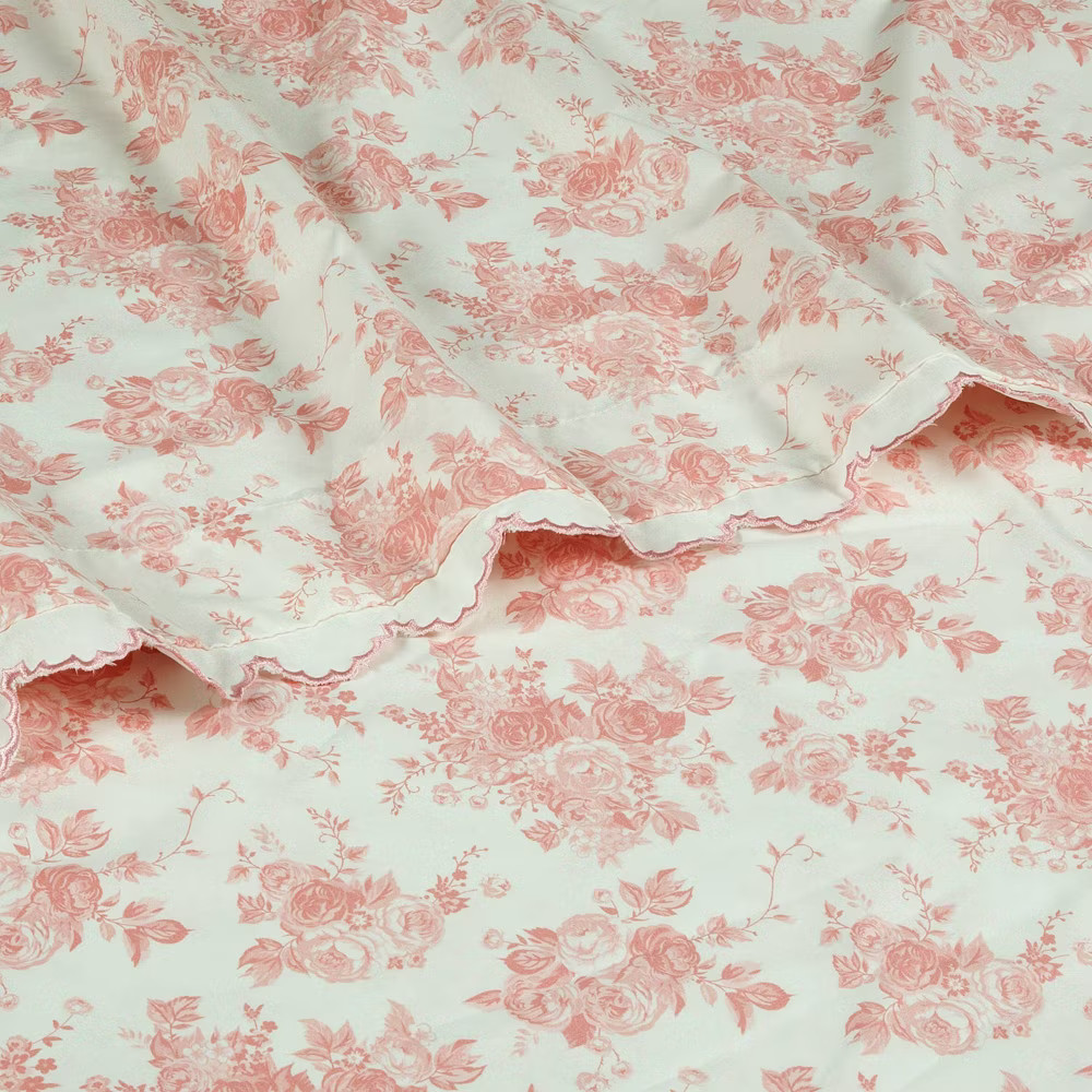Full Microfiber Sheet Set Pink Floral