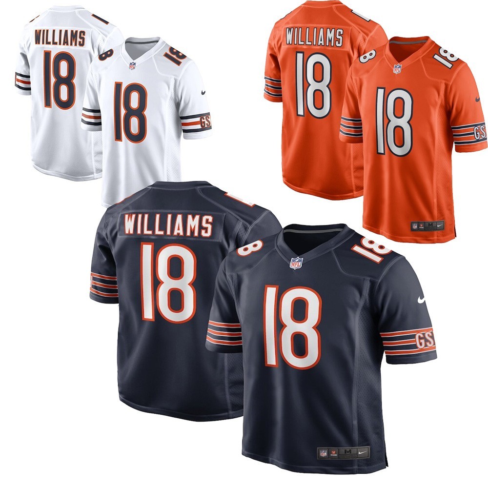 Men's#18 Caleb Williams Navy/Orange/White Player SportShirt Adult - All Stitched