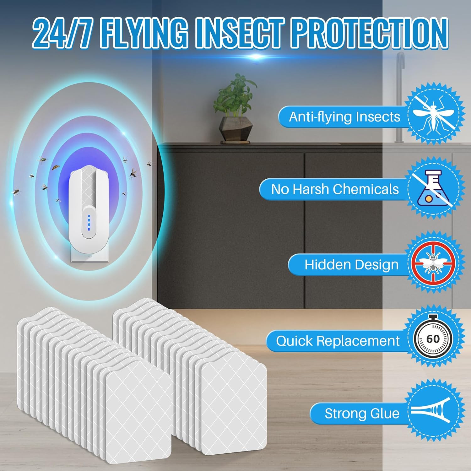 20 Pack Flying Insect Trap Refill Compatible with Bugmd No Buzz Zone Bug Trapper
