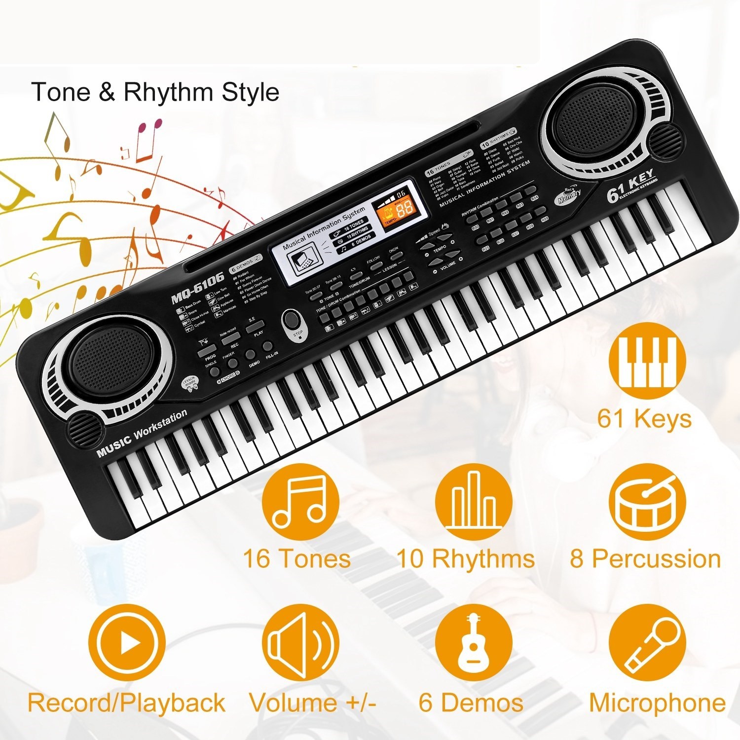 ❄️JUNIOR SIZED 61 KEYS❄️Key Electric Piano/Keyboard +Mic +USB +Speakers +Record!
