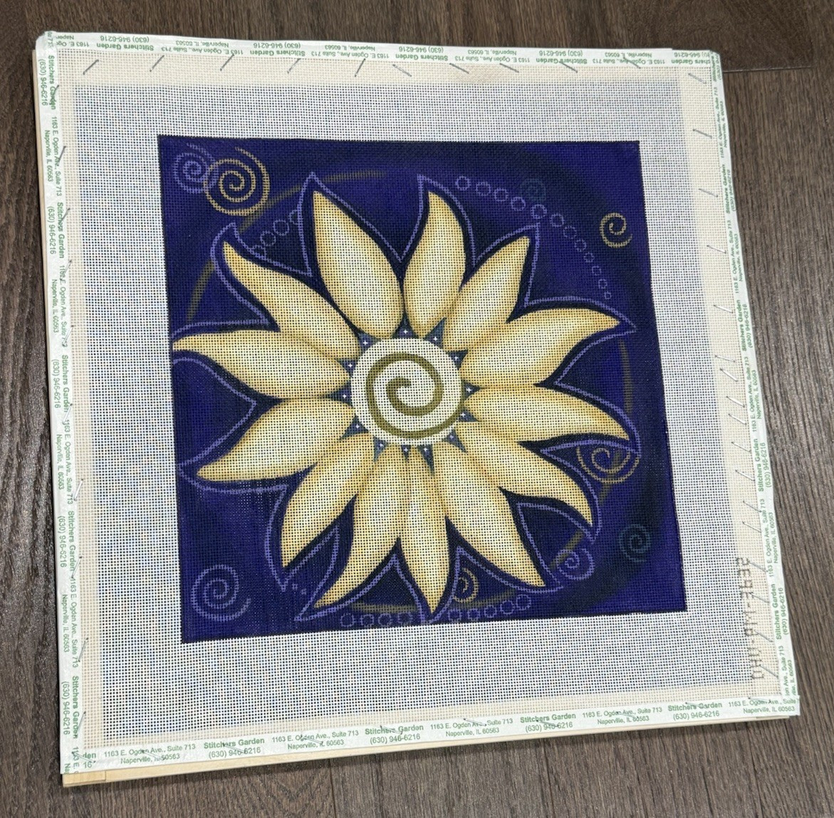 Paula Manning Flower Hand Painted Needlepoint Canvas Square 10x10