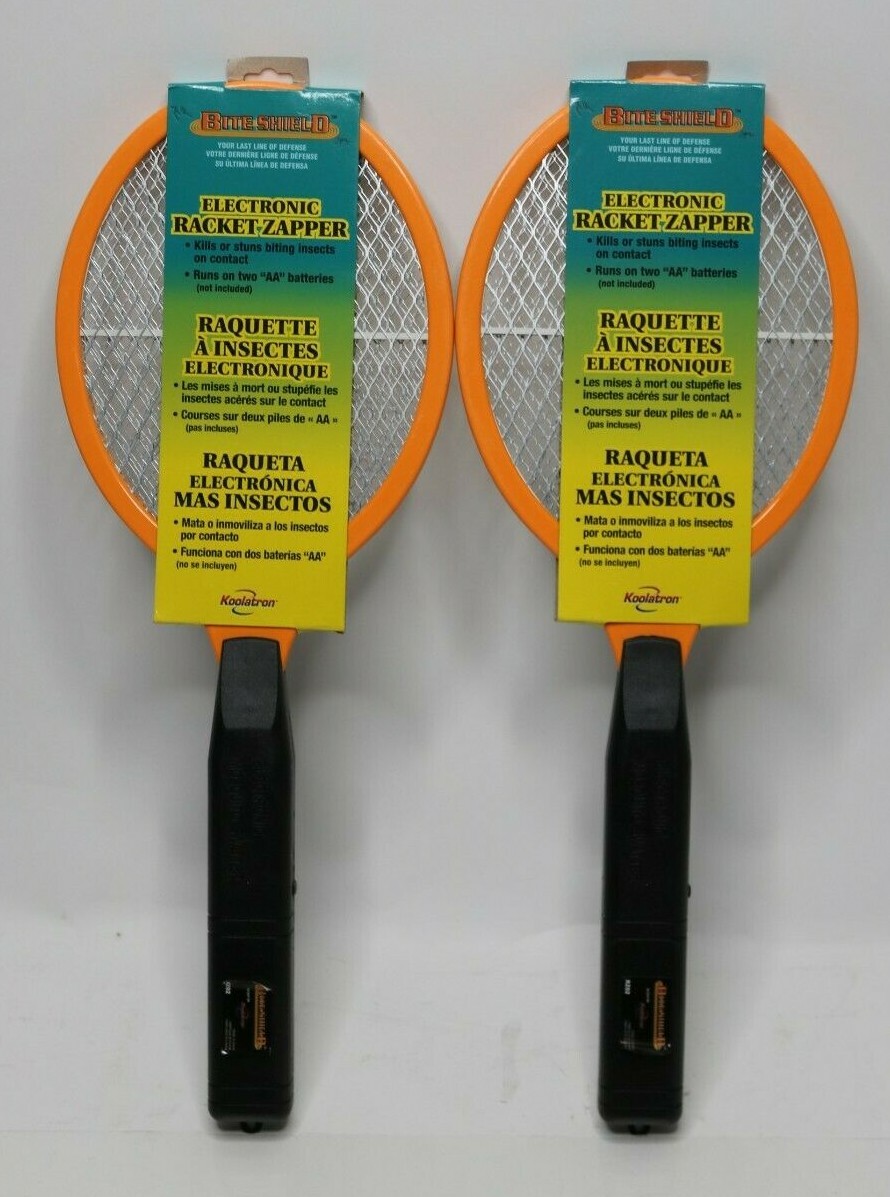 2 Pack - Bite Shield Electronic Bug Zapper Racket Kills Insects Mosquitoes Flies