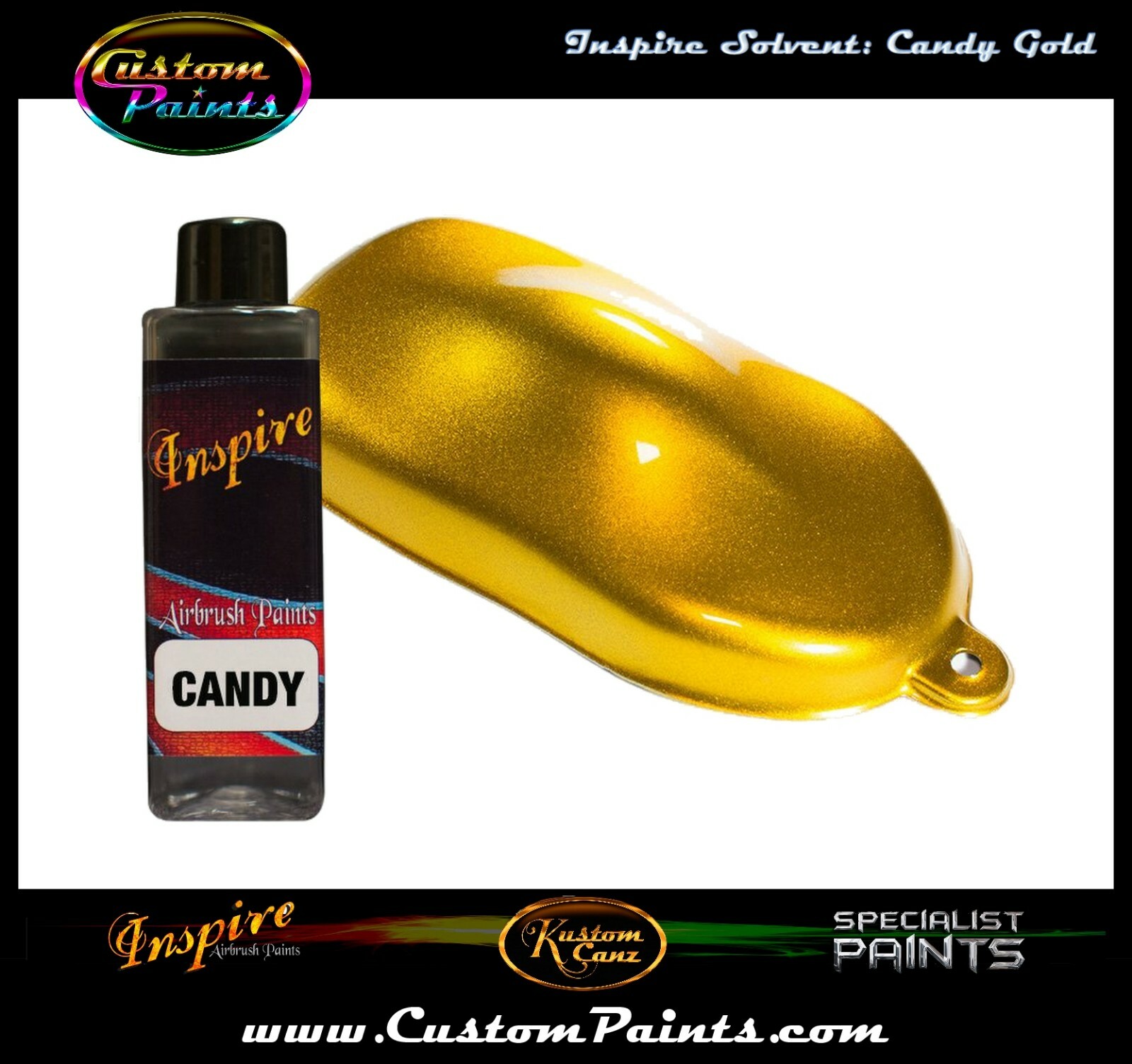 INSPIRE AIRBRUSH CANDY GOLD 4oz (SOLVENT), CUSTOM PAINT, HOK, ARTIST, HOT ROD