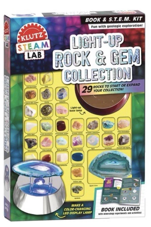 New Klutz Light-Up Rock & Gem Collection Kit With 29 Rocks Display Light