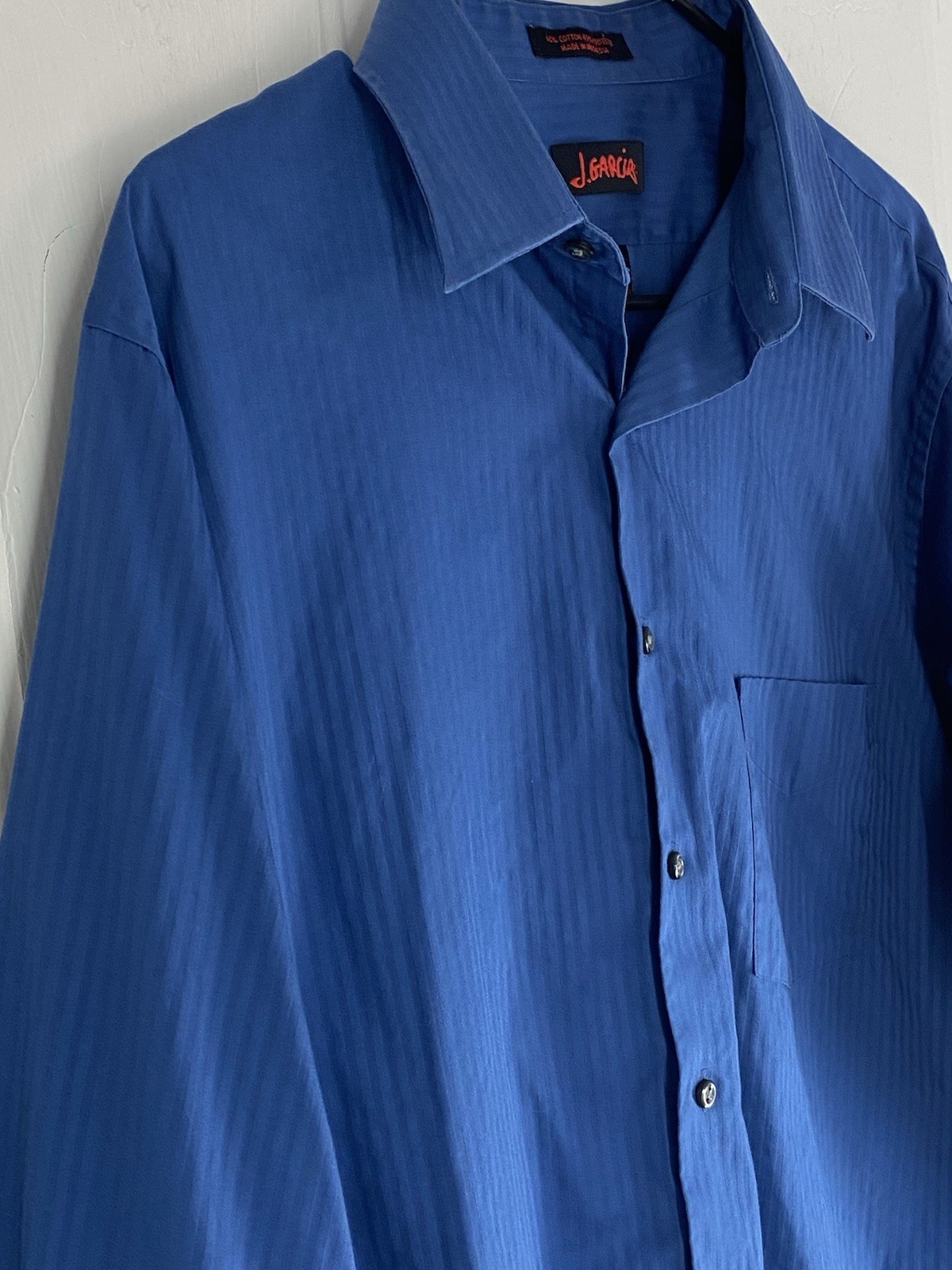 J. Garcia Dress Shirt (Size Large 16 1/2 32/33) Blue Stripe Button-Up, Vtg. 1998