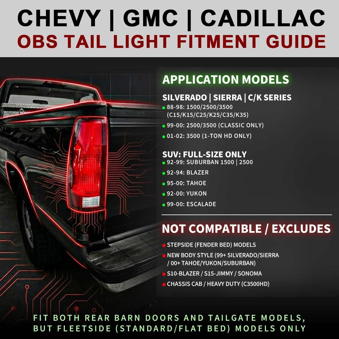 Chevy Silverado 88-99 LED Tube Tail Lights Matte Black