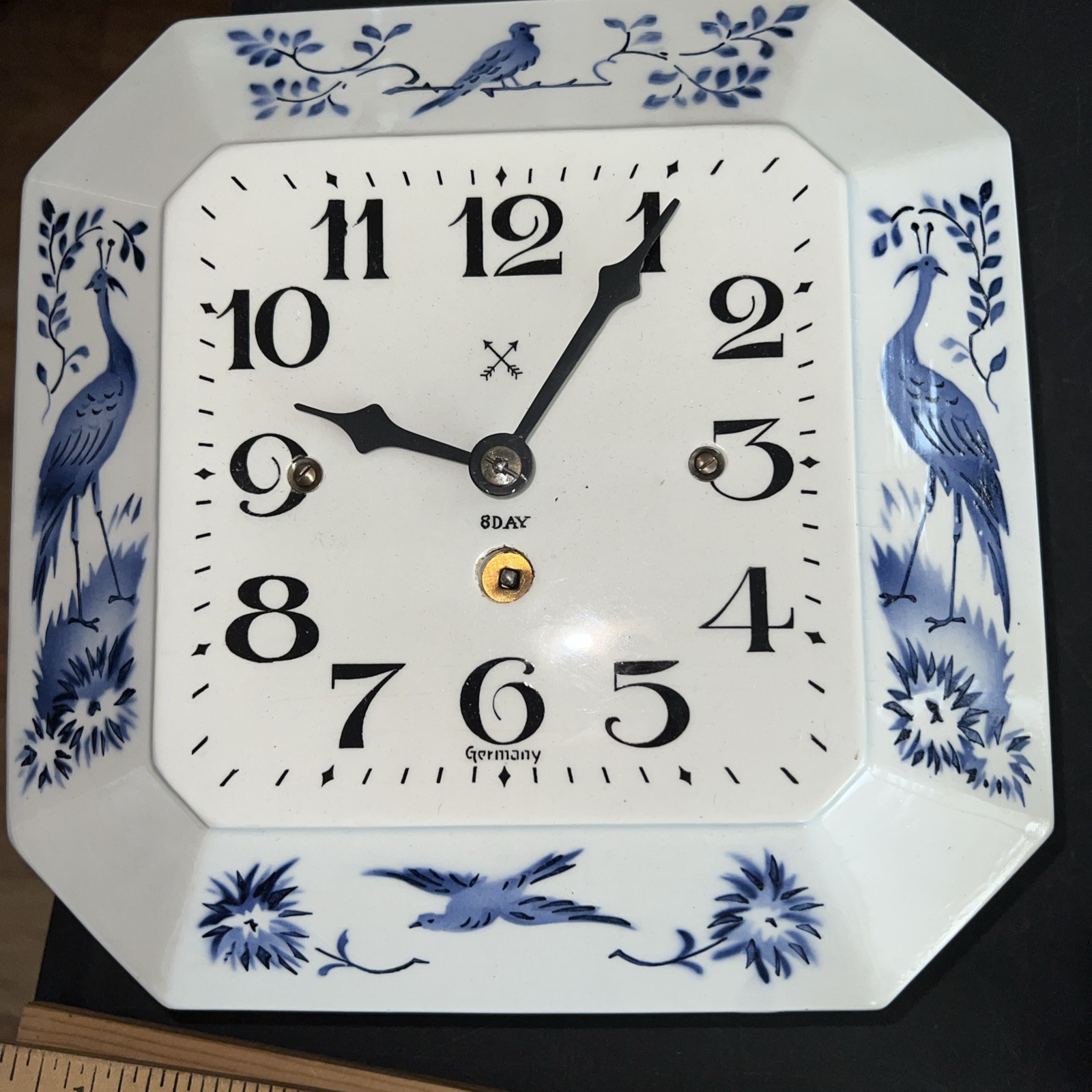 Delft Clock. Birds Mfg Germany Vintage No Key As Is