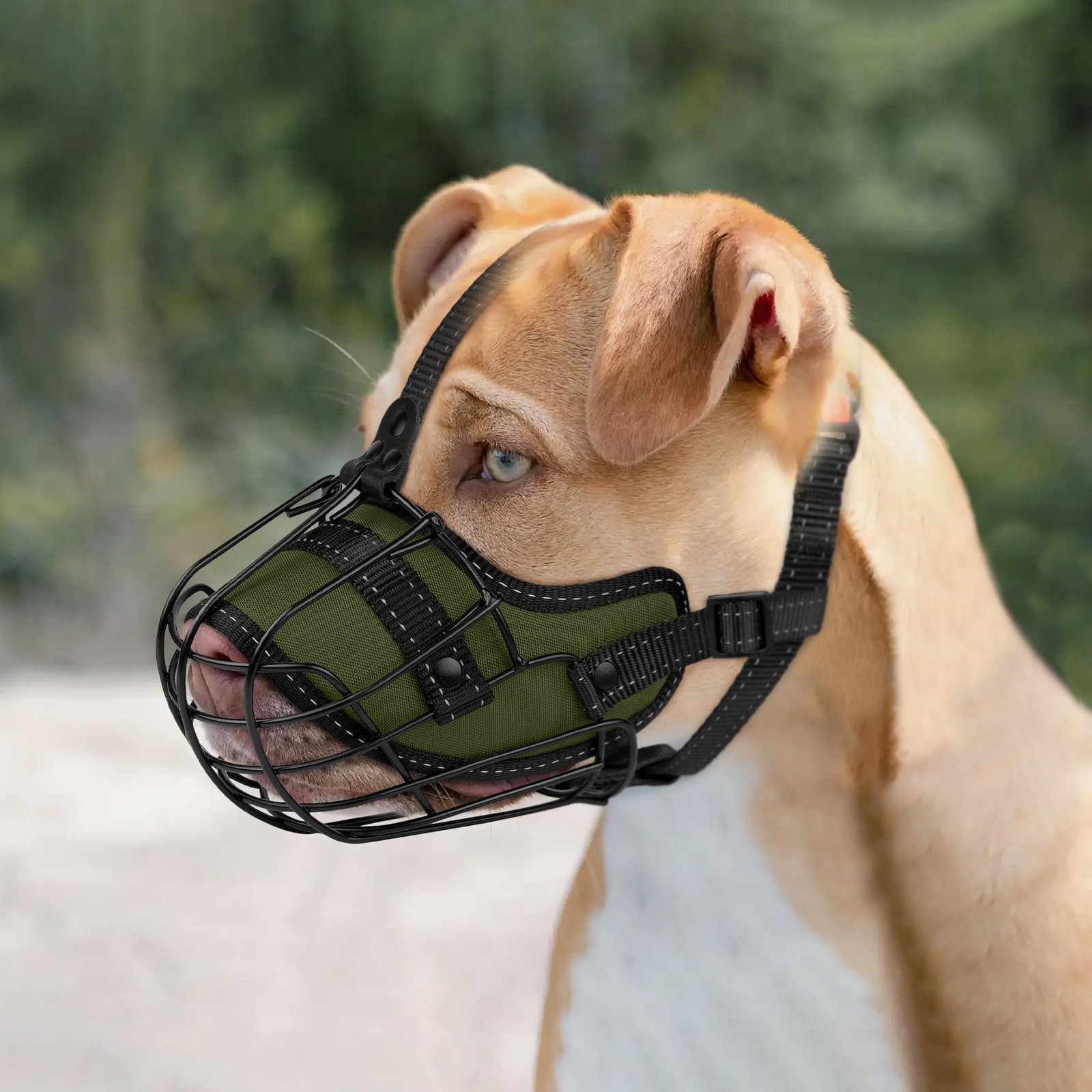 OOPSDOGGY Pitbull Dog Muzzle Reflective Metal Mask Secure Wire Basket Muzzles...