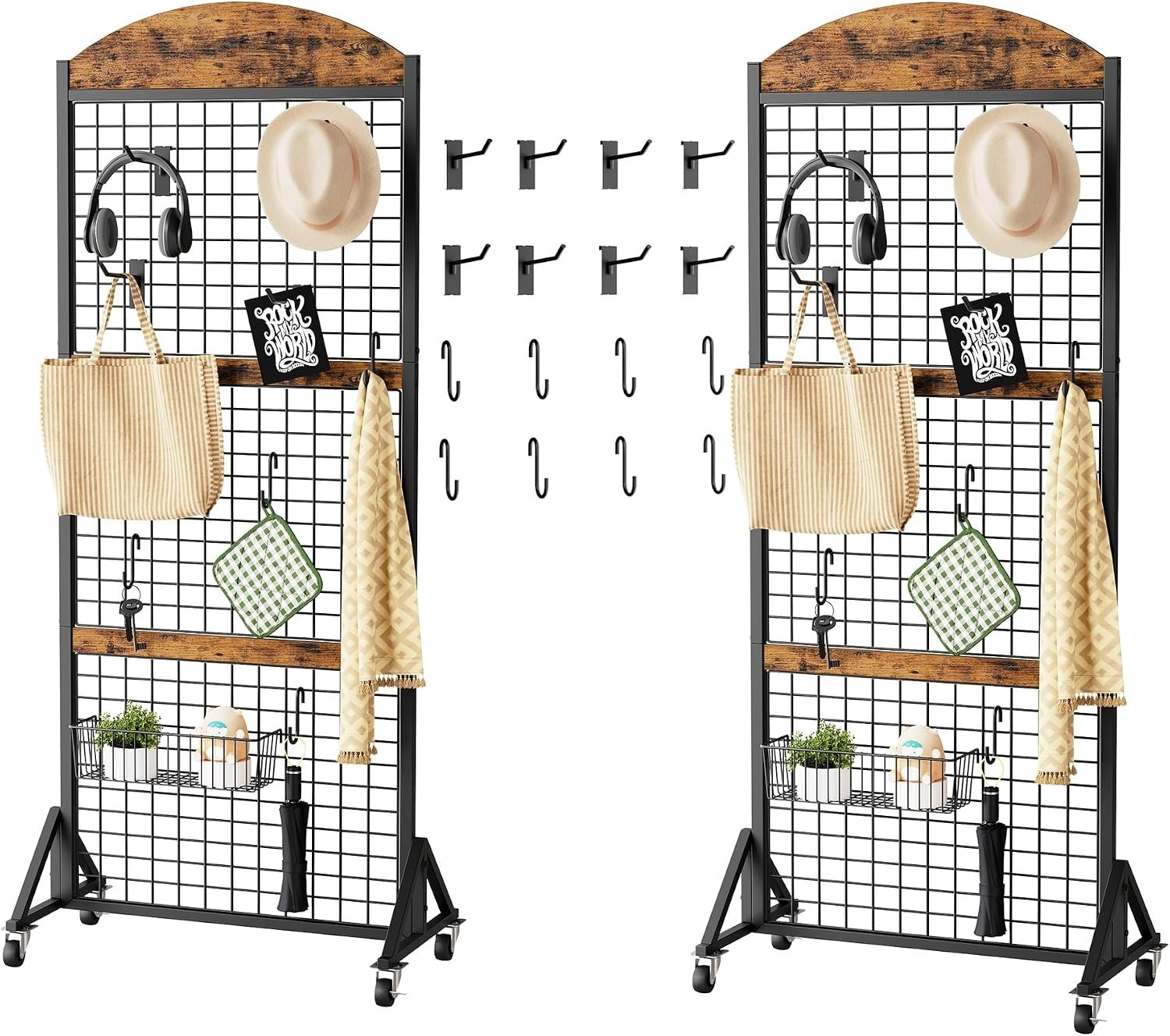 Grid Wall Panel 5.7' x 2' FT Grid Display Rack 2 Pack Movable Gridwall Display