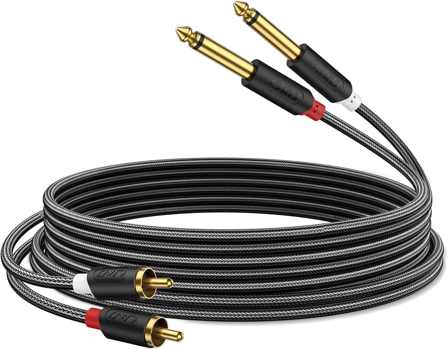 J&D Gold Plated Dual 1/4" TS to RCA Cable - Stereo Audio 3 Feet, 3 Feet