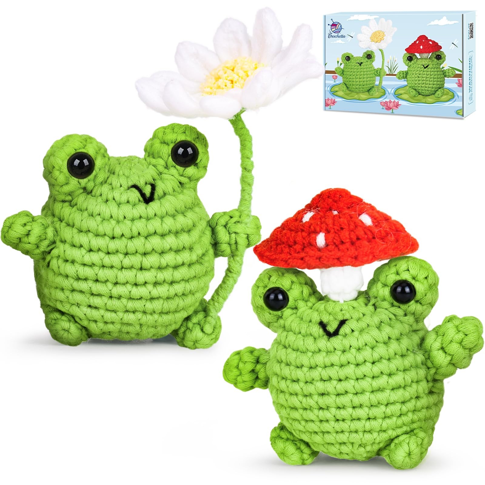 Crochetta Crochet Kit for Beginners, Beginner Animal Small, Frogs