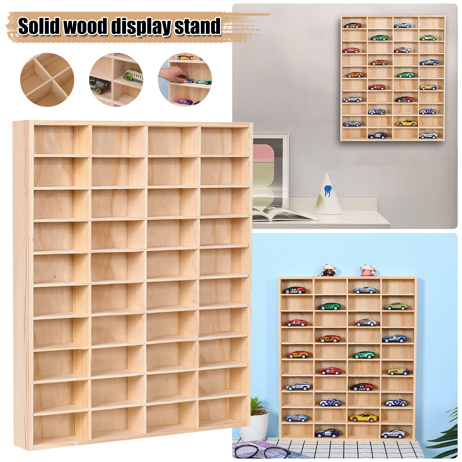Wooden Wall Mount Display Shelf Storage Organizer For 1/64 Scale Model Toy Cars