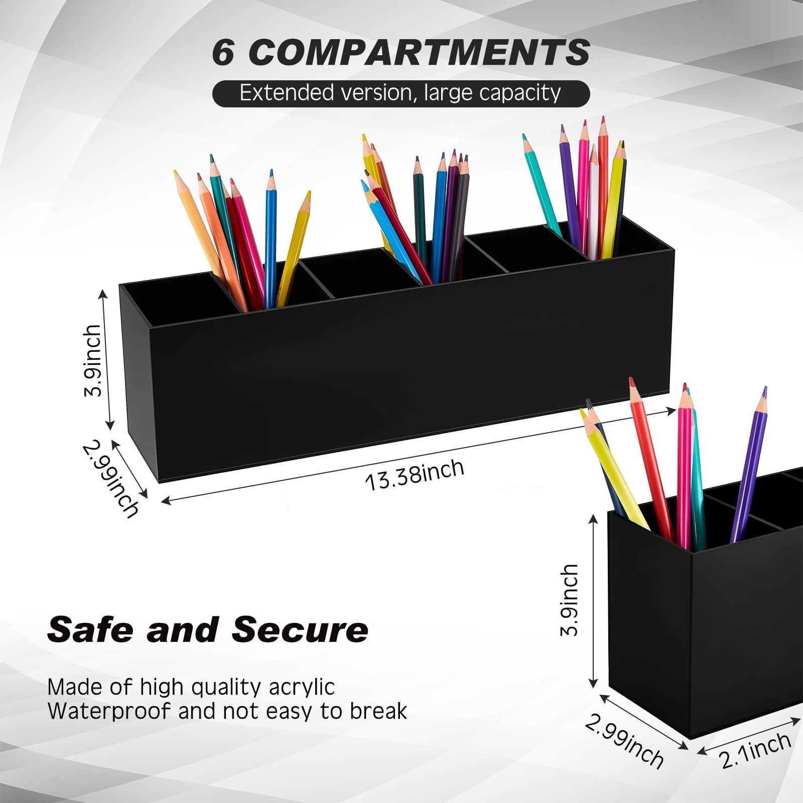 2 Pack Acrylic Makeup Brush Holder 6 Compartments Pencil Organizer Cup for Desk