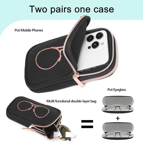 KKP Double Eyeglass Case | Sunglasses Cases with 2 Compartments Black Gold
