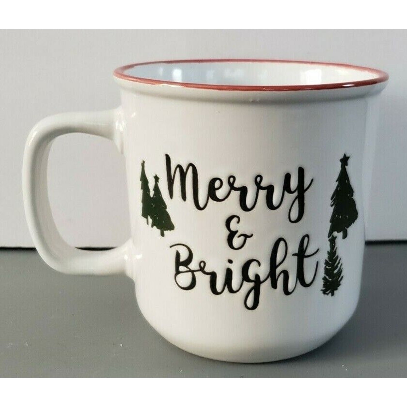 2019 Ceramic Camper Mug ~ Merry & Bright ~ Christmas White Tree MUG NEW